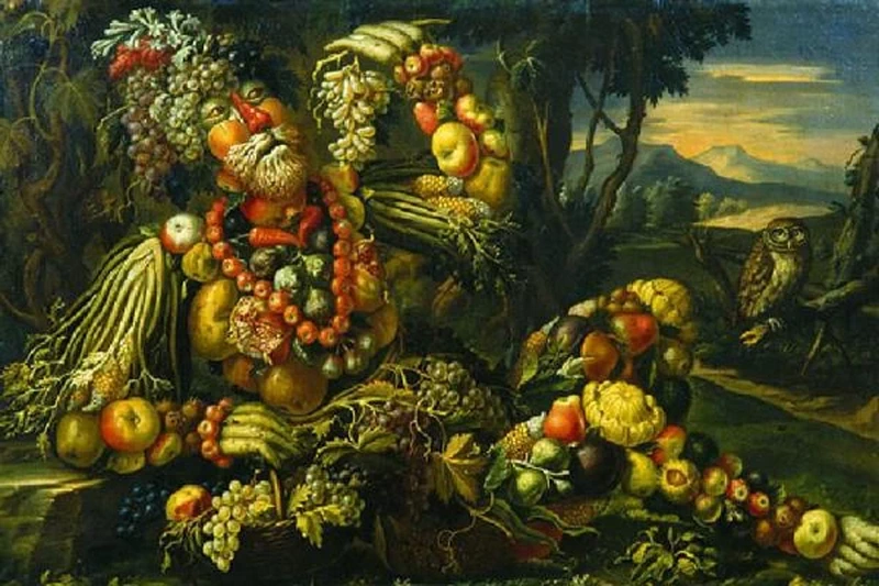 Arcimboldi Giuseppe - Natura morta con frutta e verdura di stagione, Pinacoteca Tosio Martinengo, Brescia, maniera